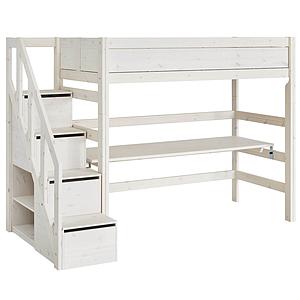 Cama alta 90x200cm escalera cajones Lifetime blanqueado 
