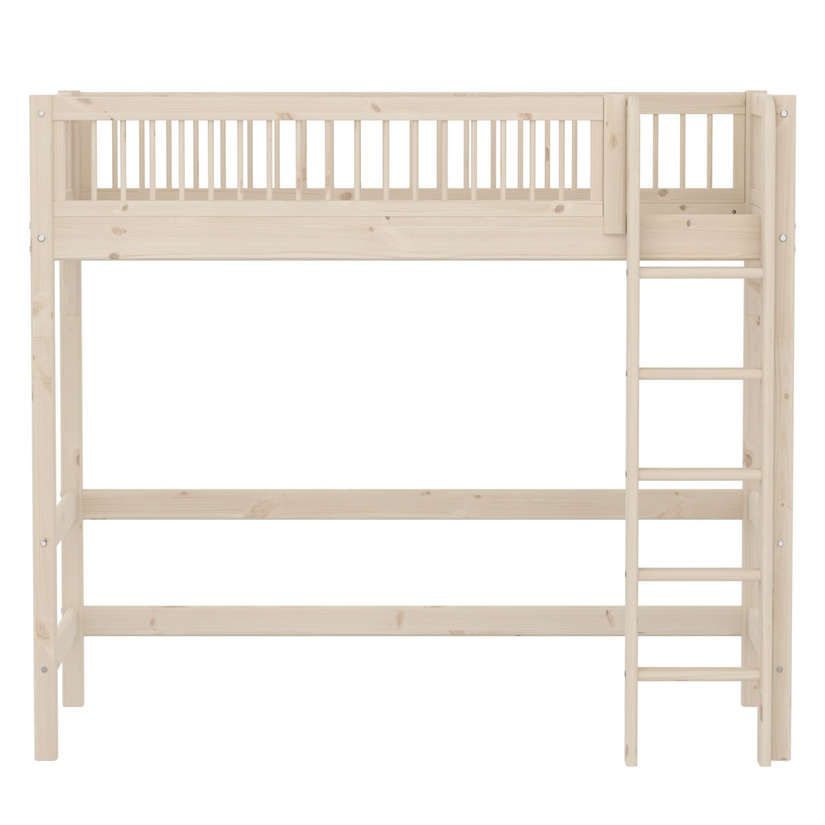 Cama alta 90x200cm escalera recta-barrera barras CLASSIC Flexa white washed