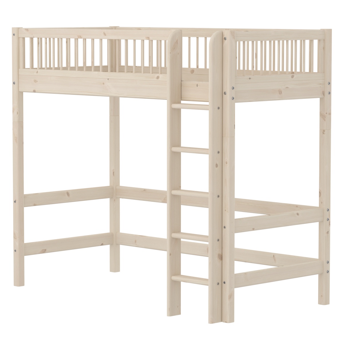 Cama alta 90x200cm escalera recta-barrera barras CLASSIC Flexa white washed