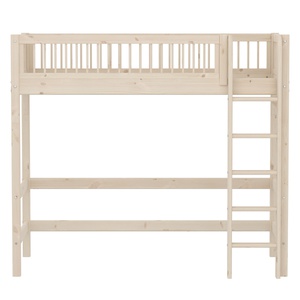Cama alta 90x200cm escalera recta-barrera barras CLASSIC Flexa white washed