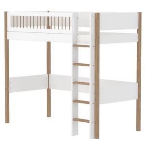 Cama alta 90x200cm escalera recta-barrera barras NOR Flexa blanco-roble