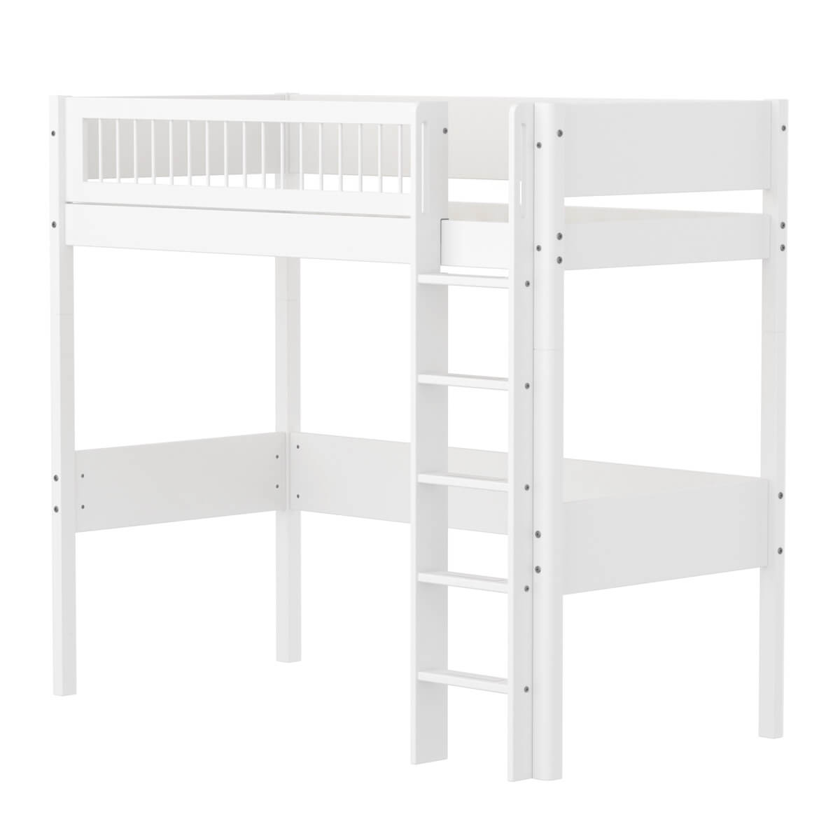 Cama alta 90x200cm escalera recta-barrera barras WHITE Flexa