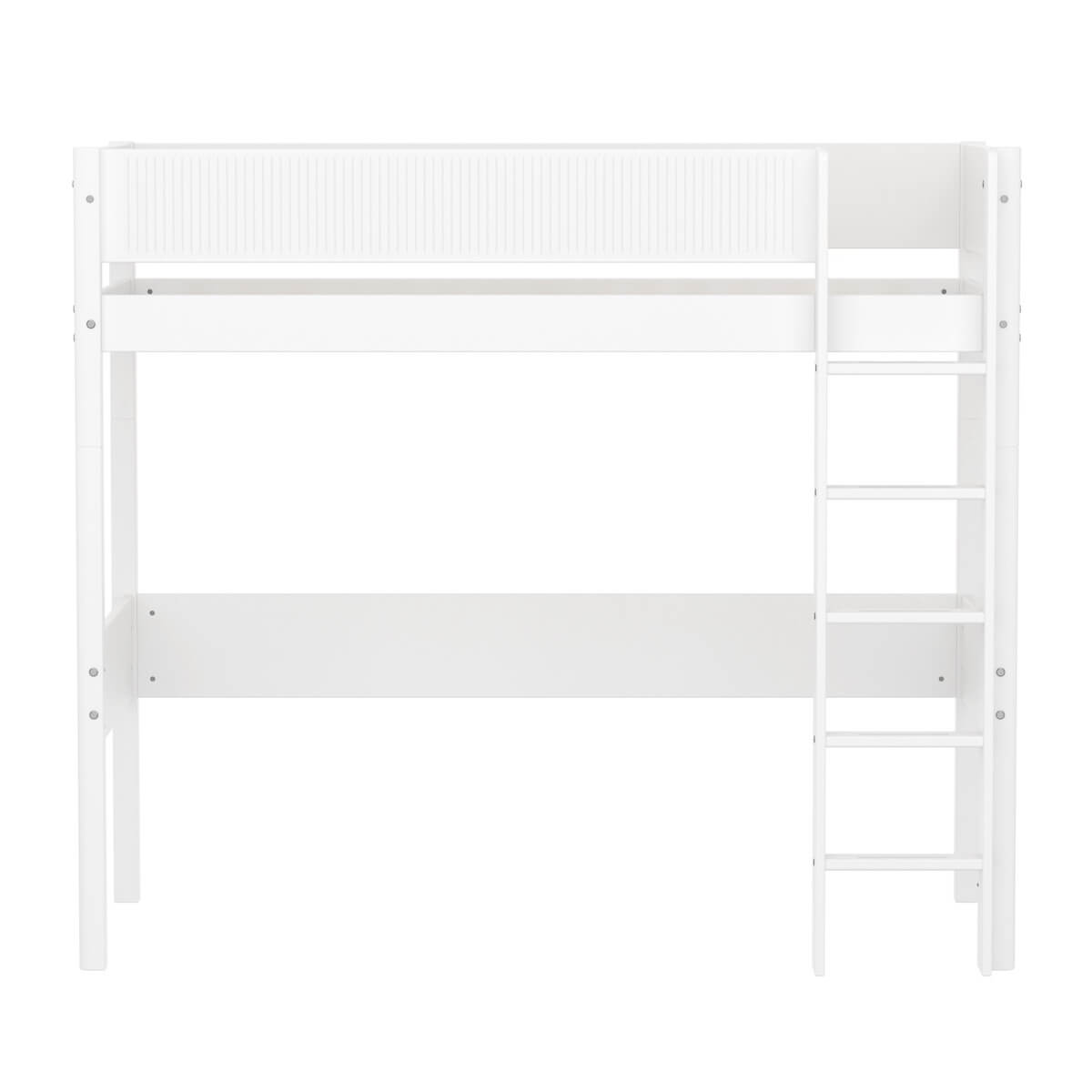 Cama alta 90x200cm escalera recta-barrera ranuras WHITE Flexa