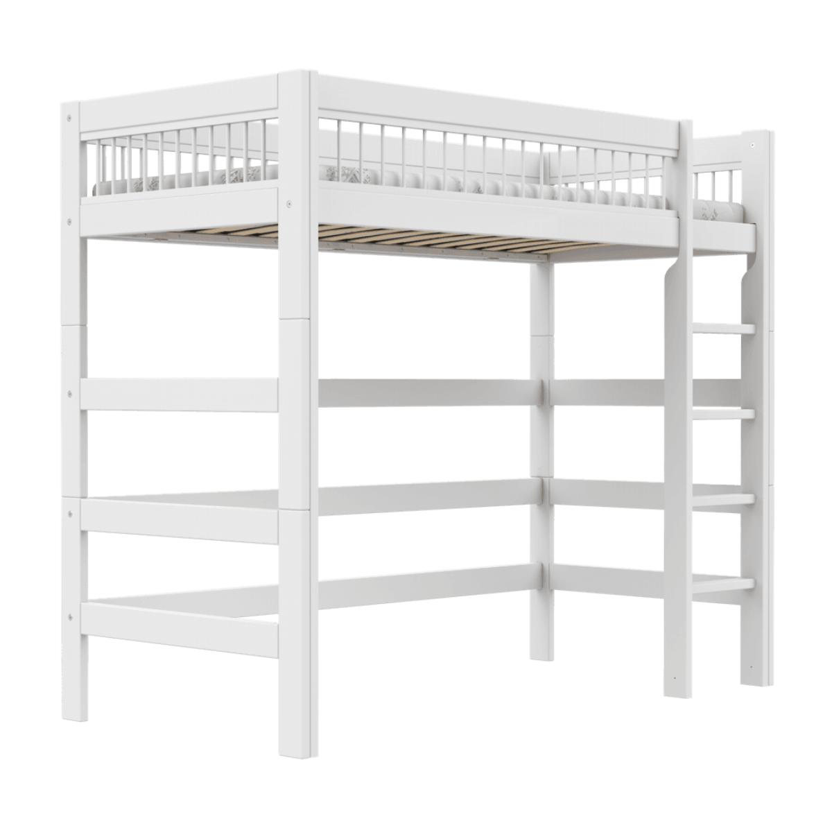 Cama alta 90x200cm escalera recta BREEZE Somier Deluxe Lifetime blanco