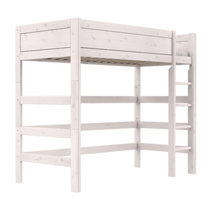 Cama alta 90x200cm escalera recta DELUXE Lifetime blanqueado