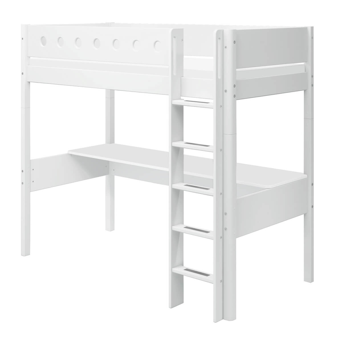 Cama alta 90x200cm escalera recta-escritorio WHITE Flexa blanco-blanco