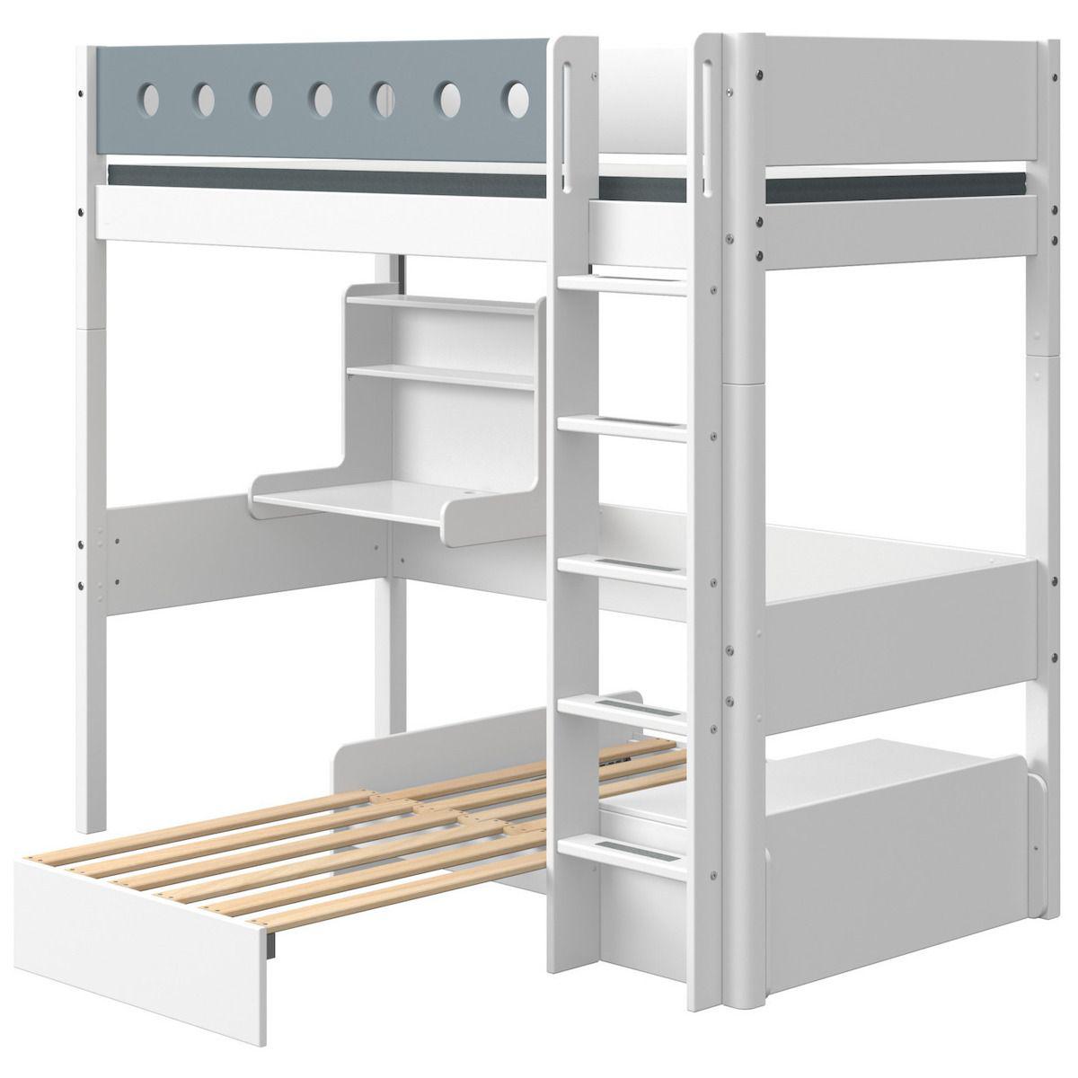 Cama alta 90x200cm escalera recta-módulo casa-escritorio clic WHITE