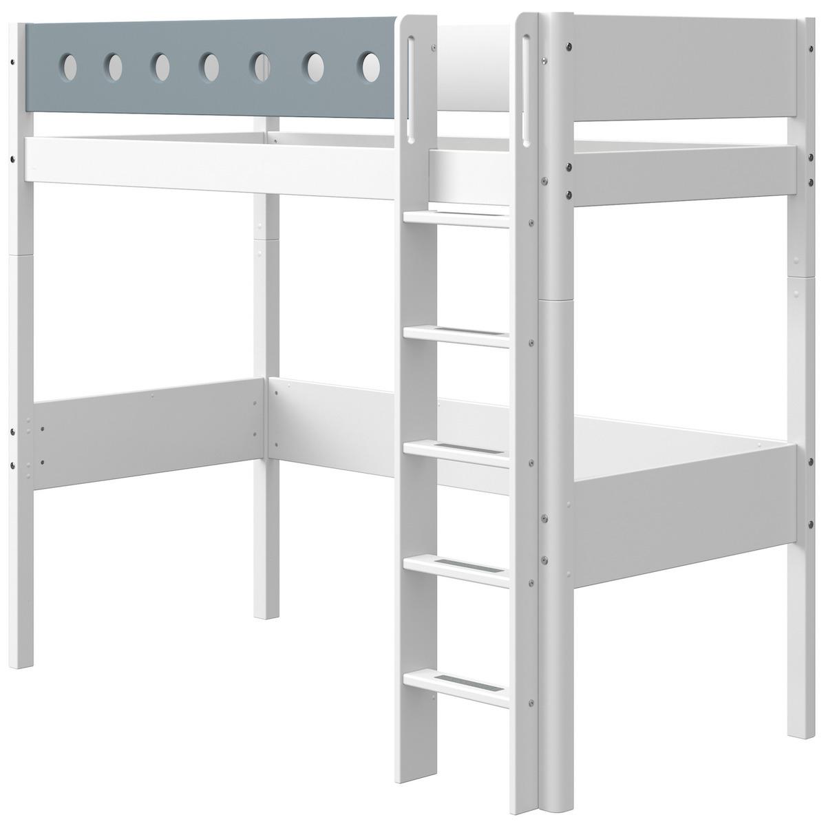 Cama alta 90x200cm escalera recta WHITE Flexa blanco-azul claro