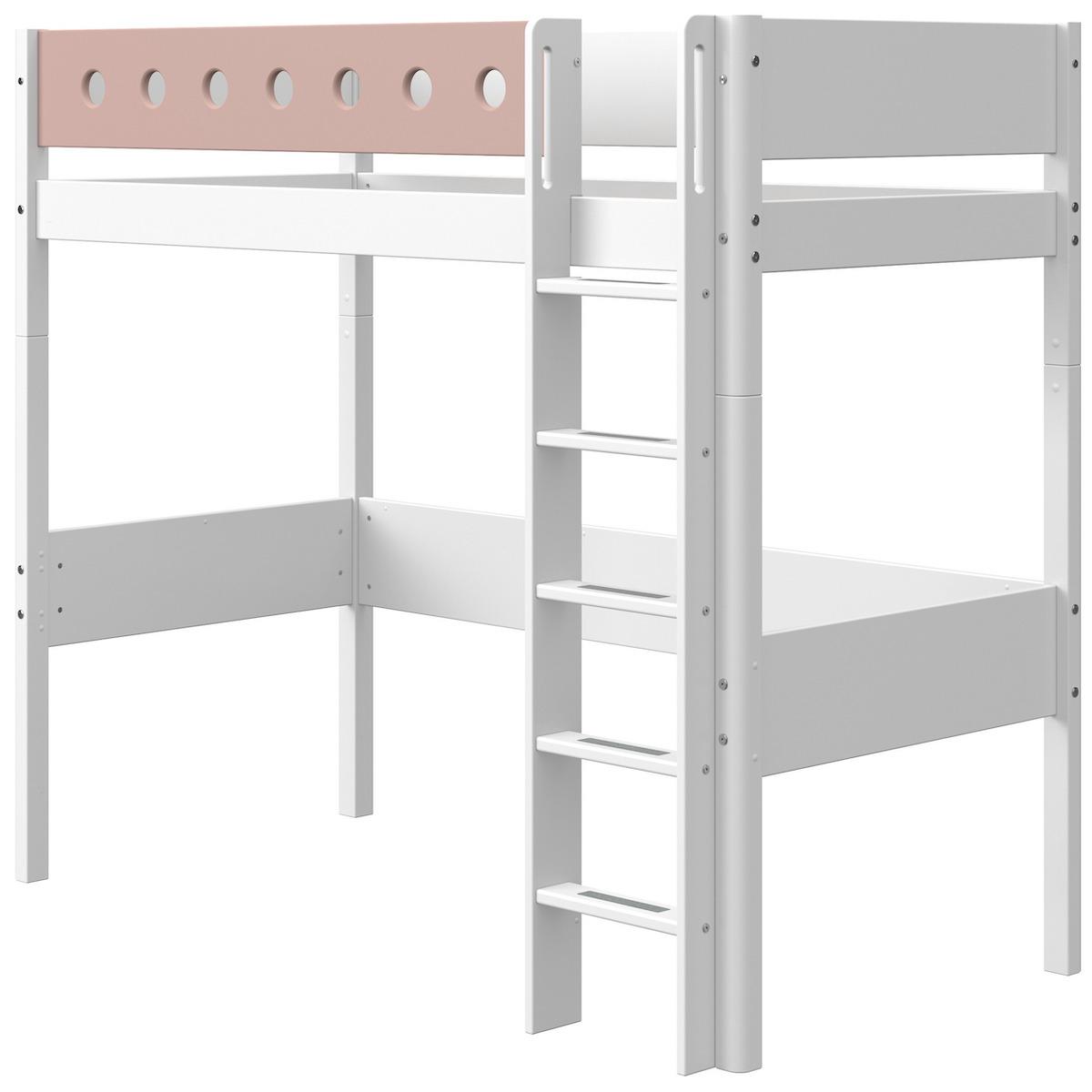 Cama alta 90x200cm escalera recta WHITE Flexa blanco-rosa claro