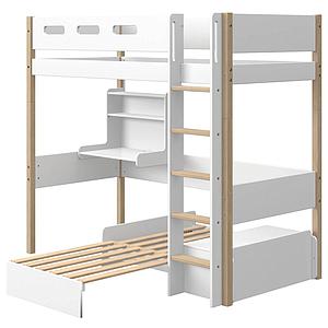 Cama alta 90x200cm módulo casa-escritorio clic NOR Flexa roble-blanco