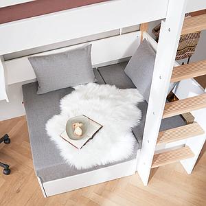 Cama alta 90x200cm módulo casa-escritorio clic NOR Flexa roble-blanco