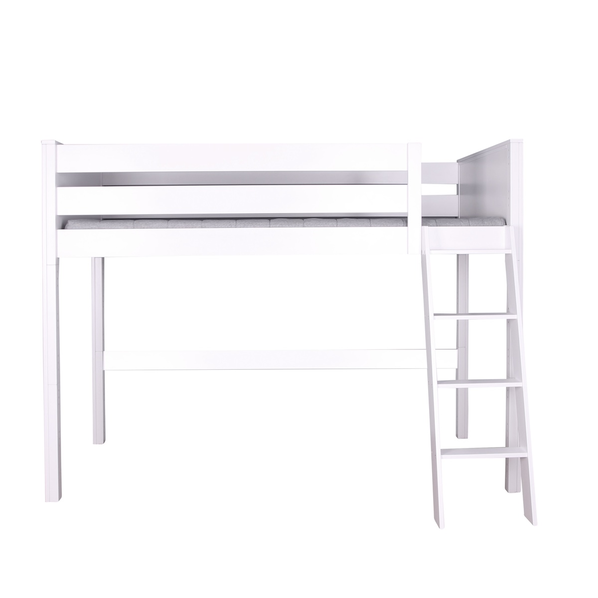 Cama alta 90x200x165cm escalera inclinada KASVA haya lacado blanco
