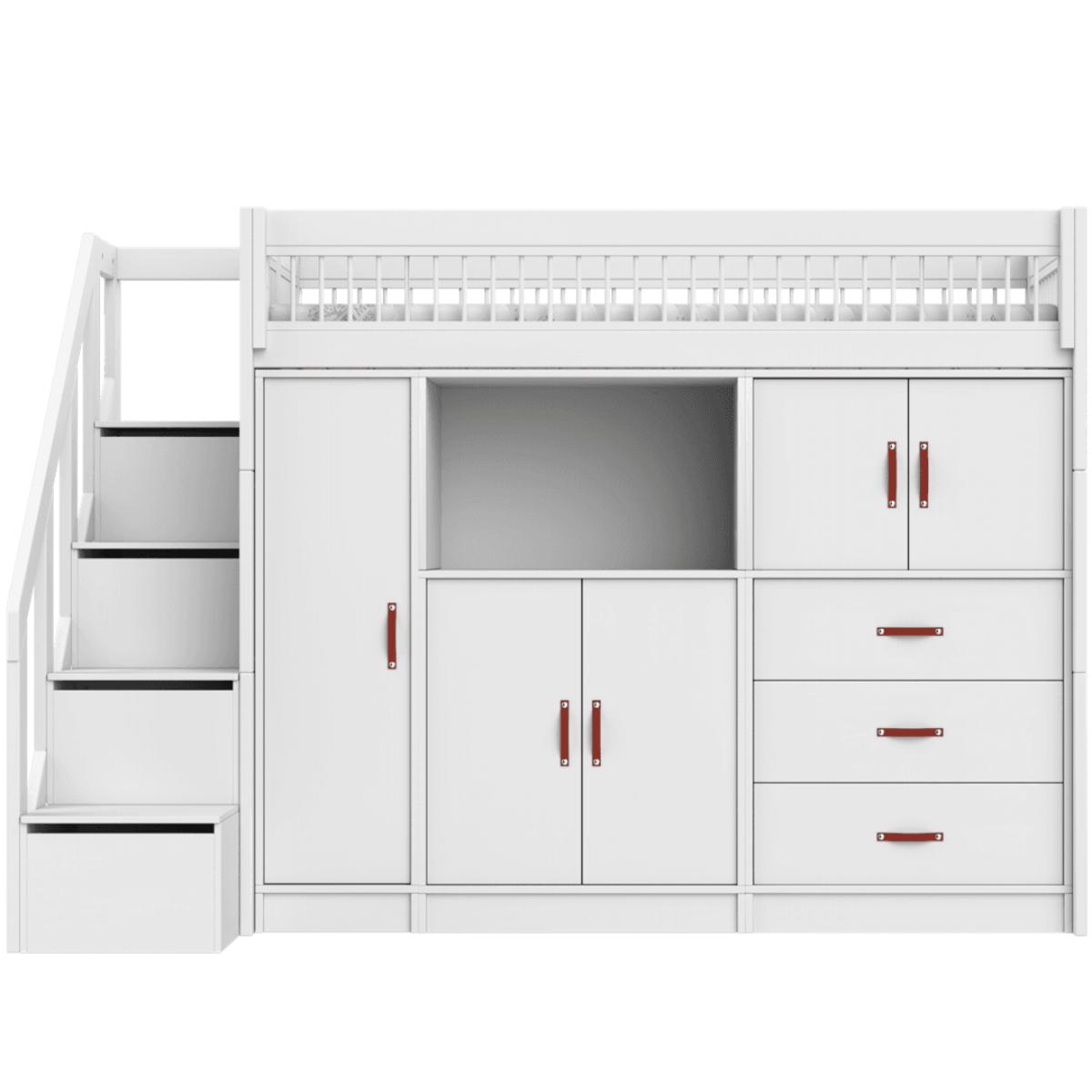 Cama alta All-in-One 90x200cm escalera cajones BREEZE somier Deluxe Lifetime blanco