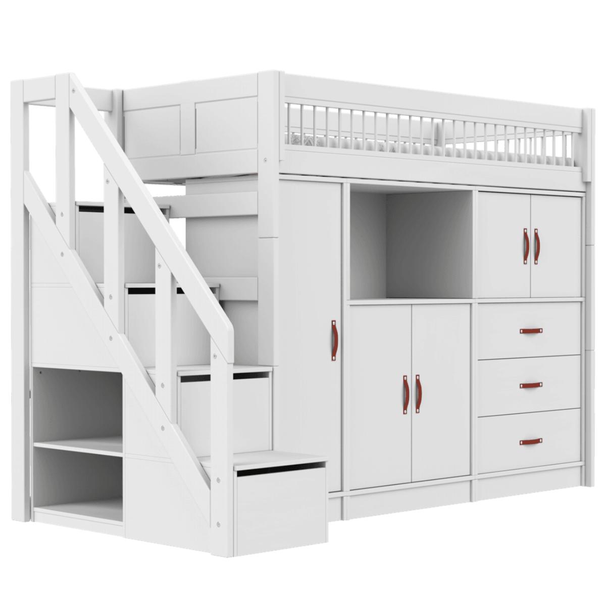 Cama alta All-in-One 90x200cm escalera cajones BREEZE somier Deluxe Lifetime blanco