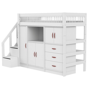 Cama alta All-in-One 90x200cm escalera cajones BREEZE somier Deluxe Lifetime blanco
