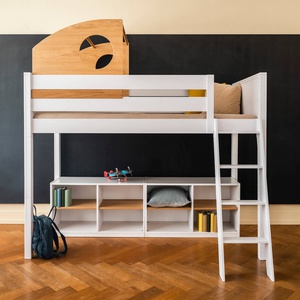 Cama alta-cabaña juegos KASVA haya lacado blanco-contrachapado roble