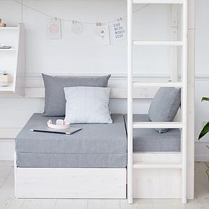 Cama alta Casa 90x200 CLASSIC Flexa escalera recta blanco cal