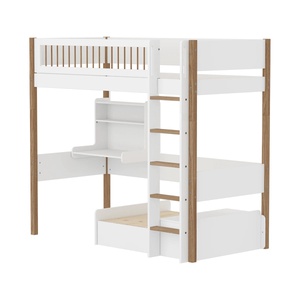 Cama alta Casa 90x200cm escritorio-barrera barras NOR Flexa blanco-roble