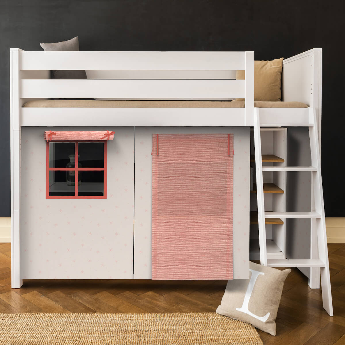 Cama alta KASVA textil Bobble rosa