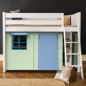 Cama alta KASVA textil Viena verde-azul