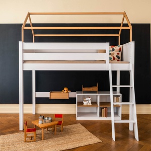 Cama alta-techo casa KASVA haya lacado blanco-contrachapado roble