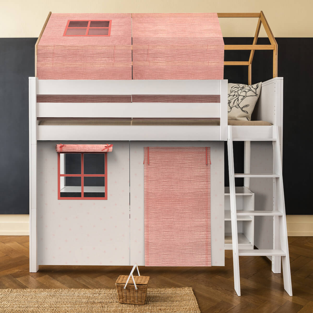 Cama alta-techo casa KASVA textil Bobble rosa