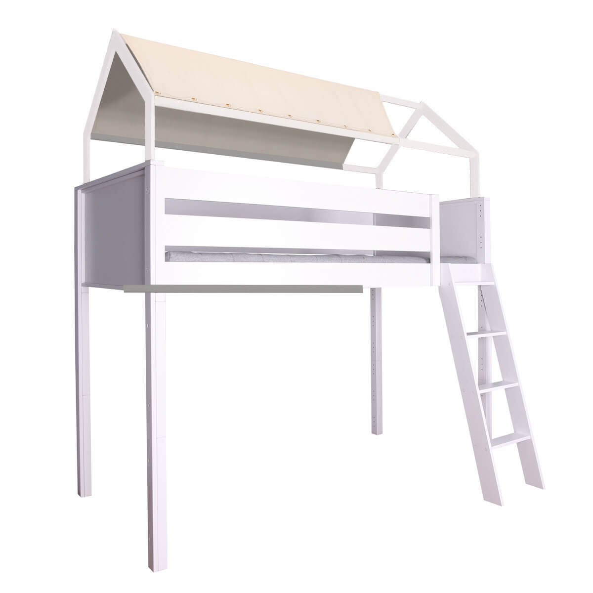Cama alta-techo casa-textil KASVA haya lacado blanco