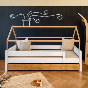 Cama barrera simple-techo casa KASVA haya lacado blanco-contrachapado roble