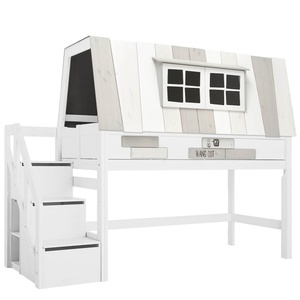 Cama cabaña media-alta HANGOUT  escalera cajones Lifetime blanco