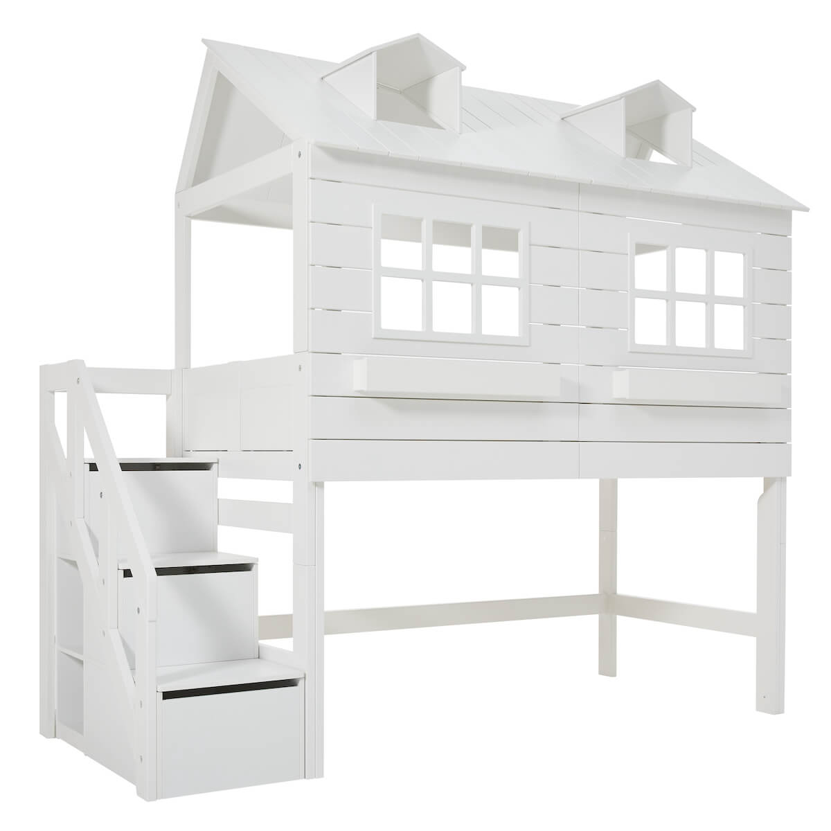 Cama cabaña media-alta LAKE HOUSE escalera cajones Lifetime blanco