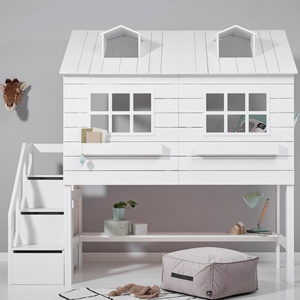 Cama cabaña media-alta LAKE HOUSE escalera cajones Lifetime blanco