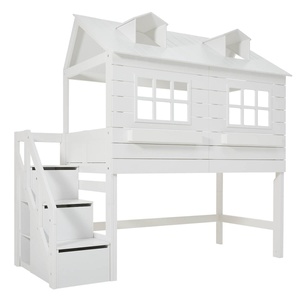 Cama cabaña media-alta LAKE HOUSE escalera cajones Lifetime blanco
