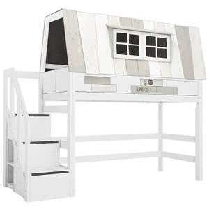 Cama cabaña semi-alta HANGOUT escalera cajones Lifetime blanco