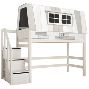 Cama cabaña semi-alta HANGOUT escalera cajones Lifetime blanqueado