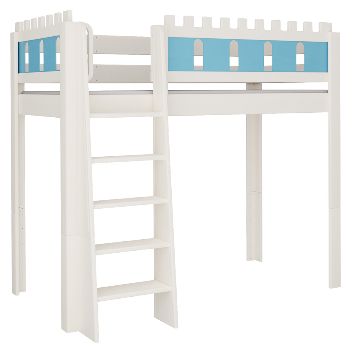 Cama Castillo alta DELUXE de Breuyn blanqueada-azul