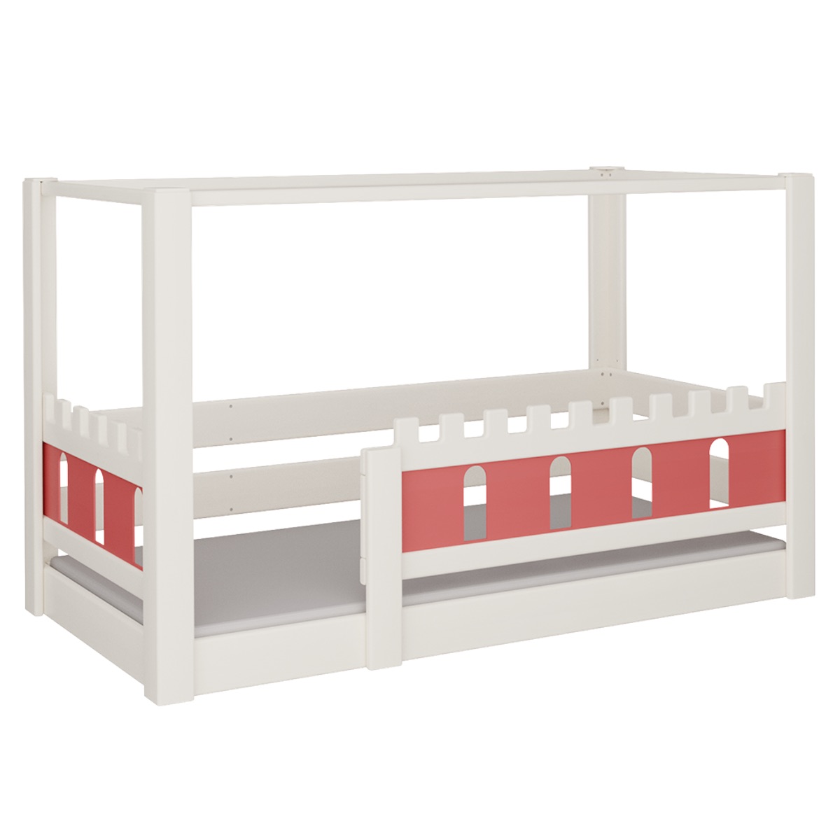 Cama Castillo con dosel DELUXE de Breuyn blanqueada-rojo
