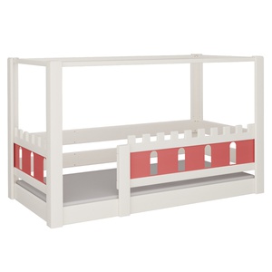 Cama Castillo con dosel DELUXE de Breuyn blanqueada-rojo