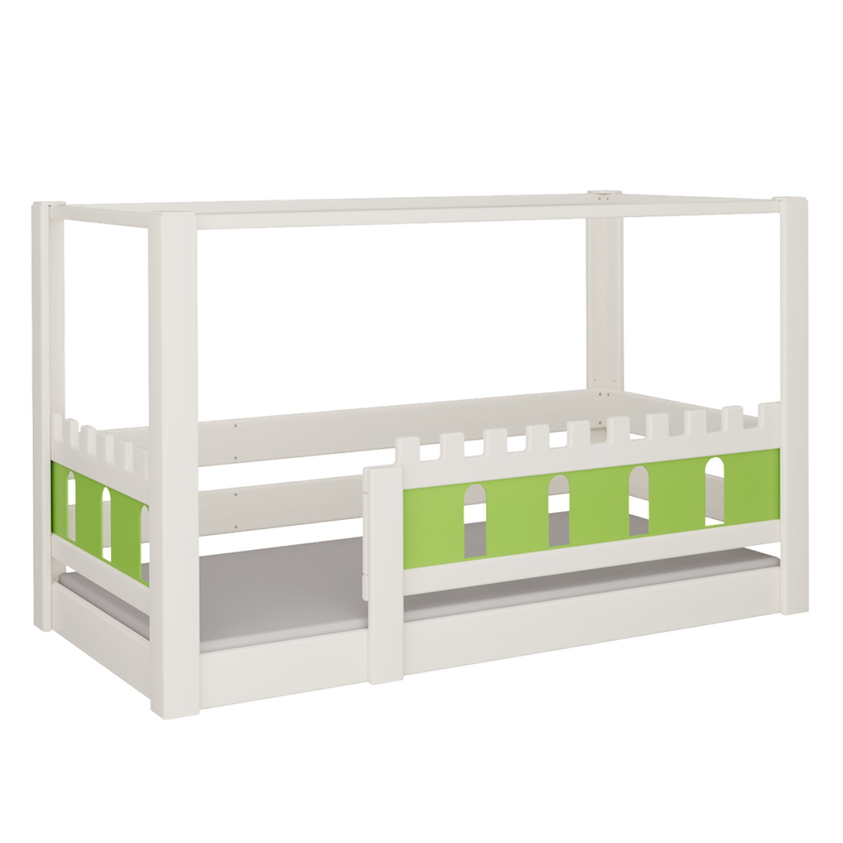 Cama Castillo con dosel DELUXE de Breuyn blanqueada-verde