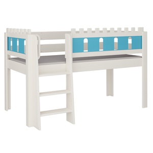 Cama Castillo media alta escalera DELUXE de Breuyn blanqueada-azul