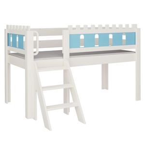 Cama Castillo media alta escalera DELUXE de Breuyn blanqueada-azul