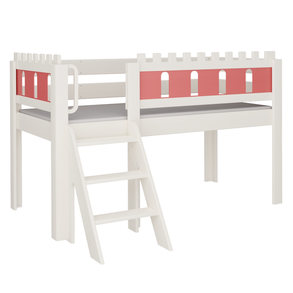 Cama Castillo media alta escalera DELUXE de Breuyn blanqueada-rojo