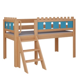 Cama Castillo media alta escalera DELUXE de Breuyn natural-azul