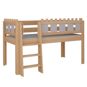 Cama Castillo media alta escalera DELUXE de Breuyn natural-gris