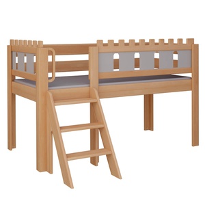 Cama Castillo media alta escalera DELUXE de Breuyn natural-gris