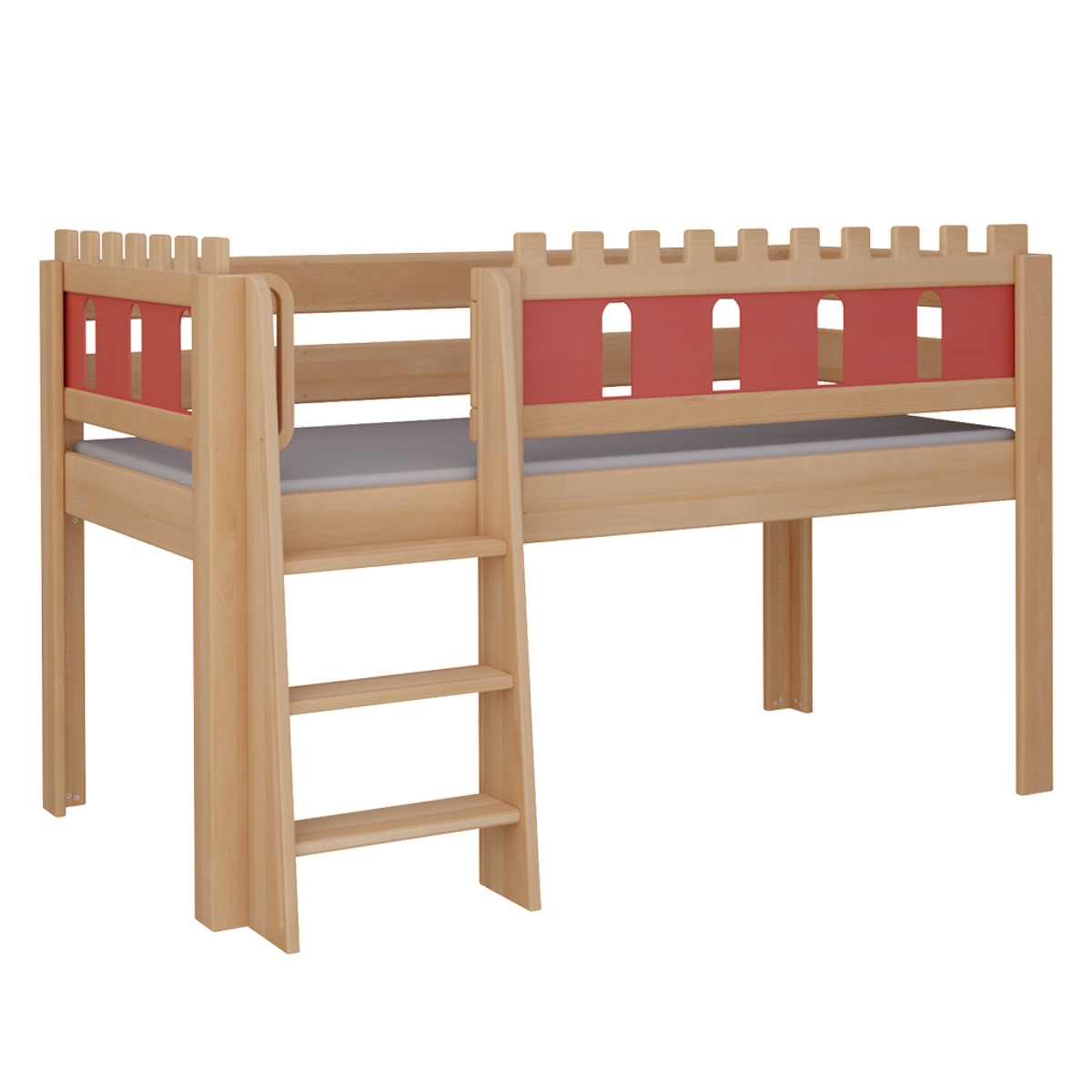 Cama Castillo media alta escalera DELUXE de Breuyn natural-rojo