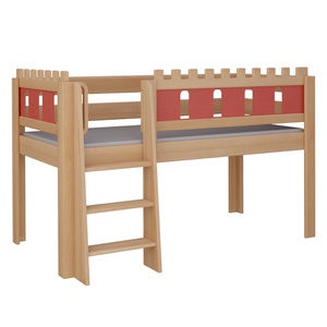 Cama Castillo media alta escalera DELUXE de Breuyn natural-rojo