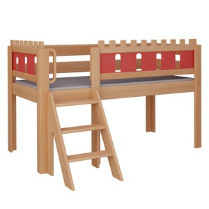 Cama Castillo media alta escalera DELUXE de Breuyn natural-rojo