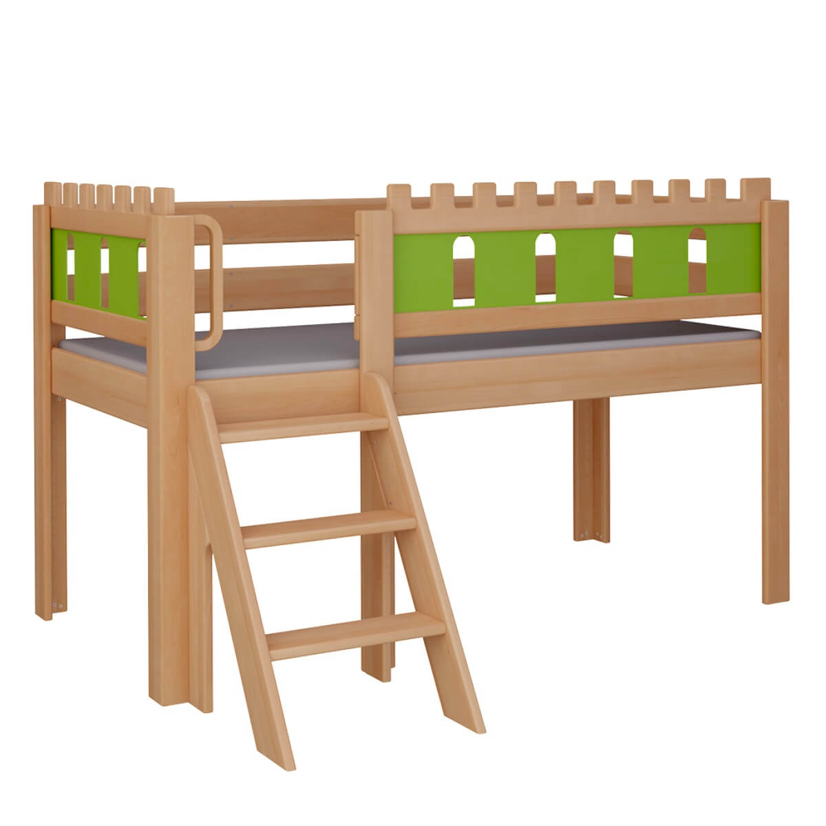Cama Castillo media alta escalera DELUXE de Breuyn natural-verde