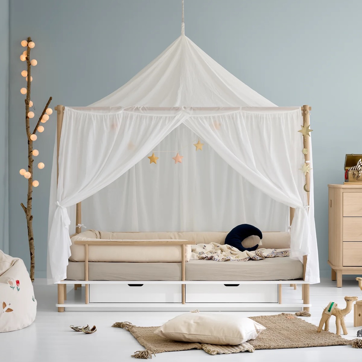 Cama dosel 90x180cm CAMP Oliver Furniture blanco-roble