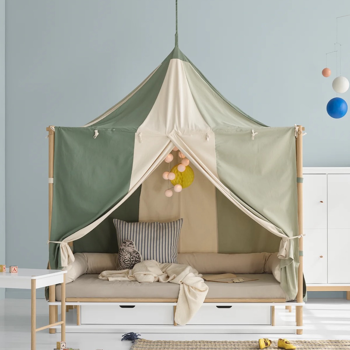 Cama dosel 90x180cm CAMP Oliver Furniture blanco-roble